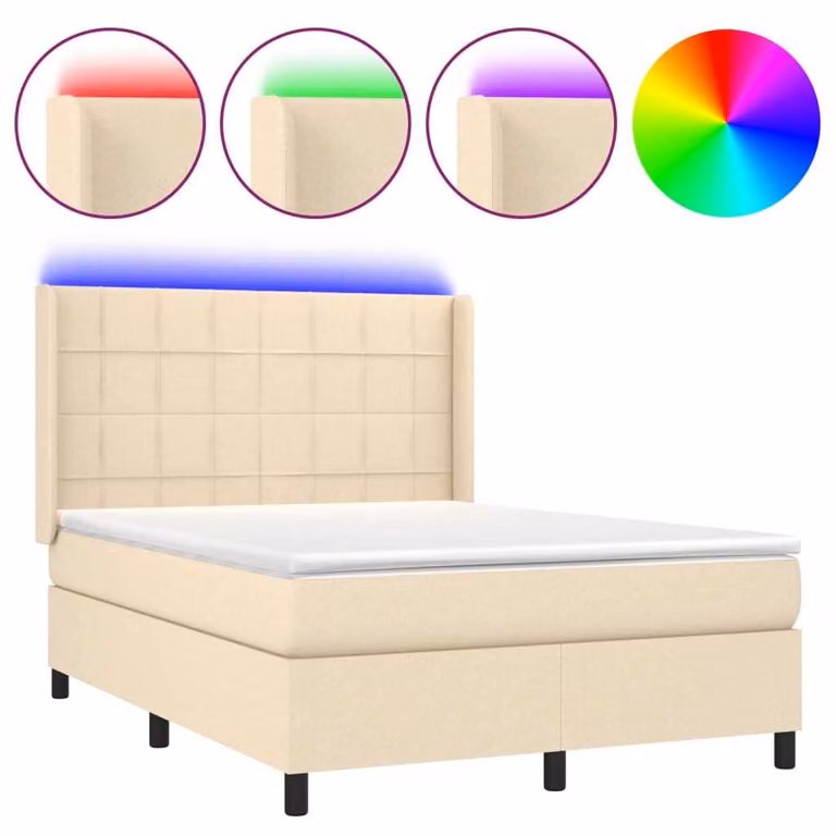 Letto a Molle con Materasso e LED Crema 140x190 cm in Tessuto
