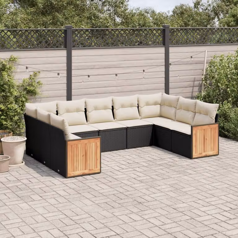 Set di divani da giardino vidaXL in polyrattan nero con cuscini, design moderno a forma di L per esterno