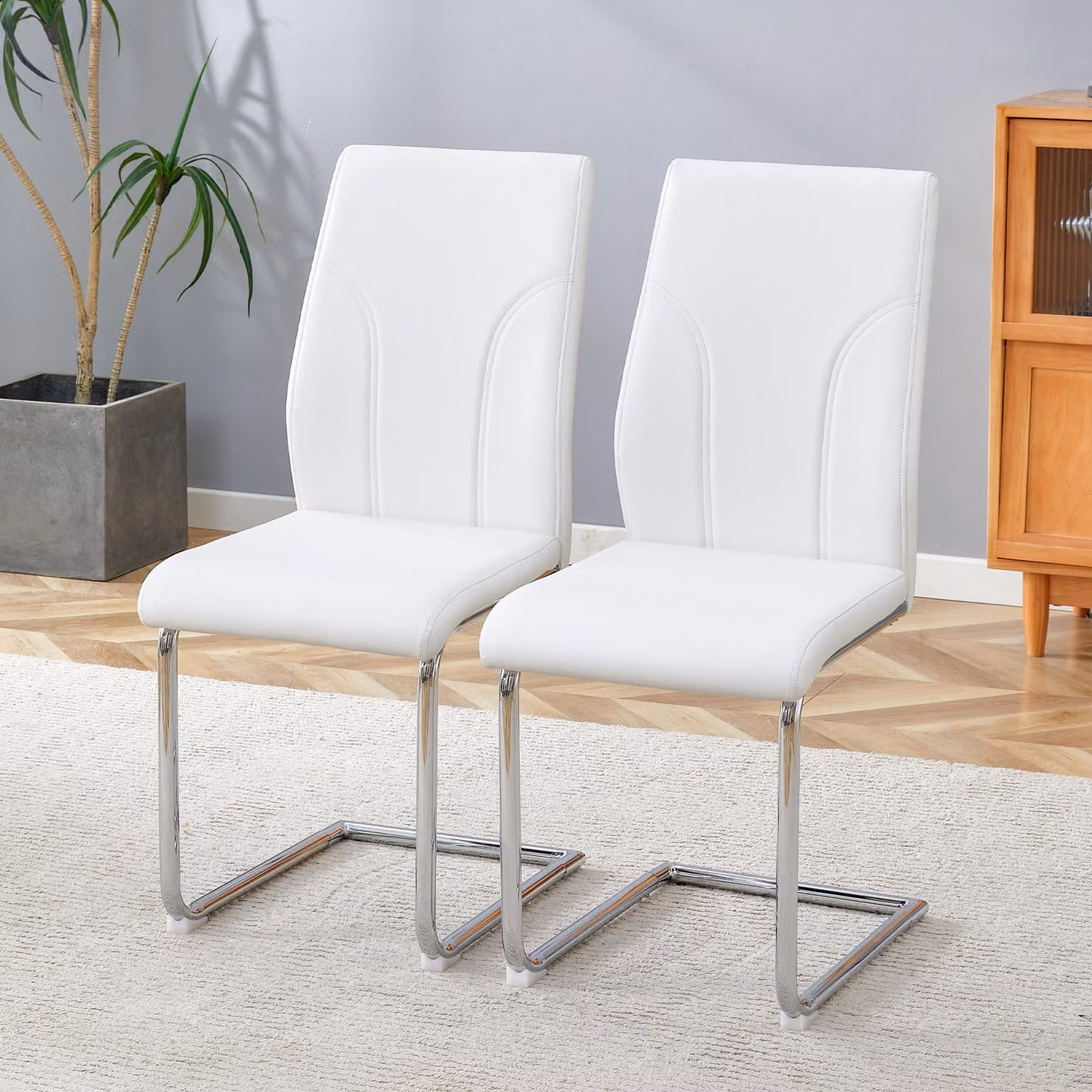 Set di 2 sedie da pranzo okinwish, con gambe in metallo, stile moderno, ideali per la cucina, senza braccioli, adatte per soggiorno o camera da letto, colore bianco