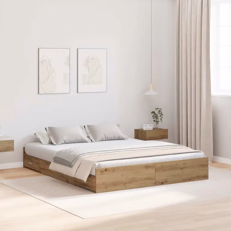 vidaXL Struttura letto con contenitore in legno e MDF, colore marrone, L 140 cm x P 190 cm