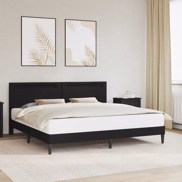 Struttura del letto con testiera vidaXL in similpelle nero con illuminazione sottostante e porta USB, L/P/H: 200 x 200 x 206 cm