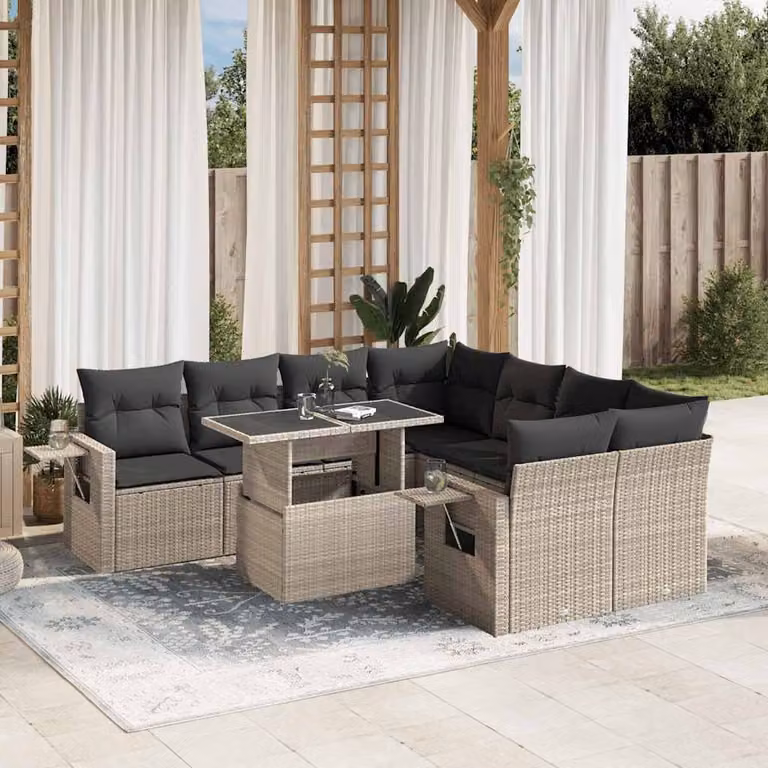 Set Divano da Giardino 9pz vidaXL in Polyrattan con Cuscini Grigio Antracite
