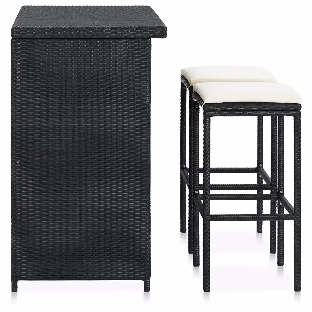 Set da Bar 3 pz vidaXL in Polyrattan Nero e Bianco con Piano Rettangolare – 2
