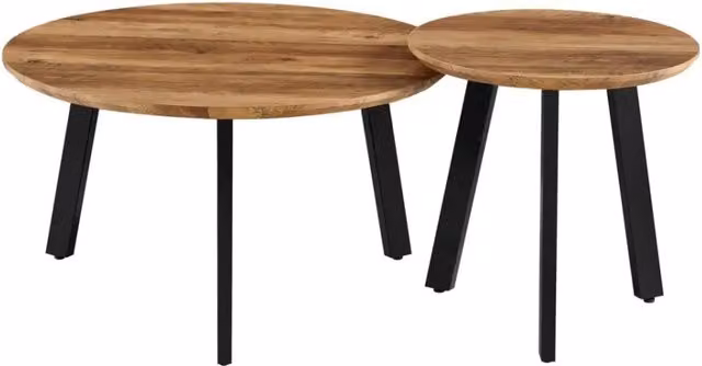 Set di 2 tavolini TUNIS - Colore legno di mango - MDF & metallo - Stile industriale e armonioso
