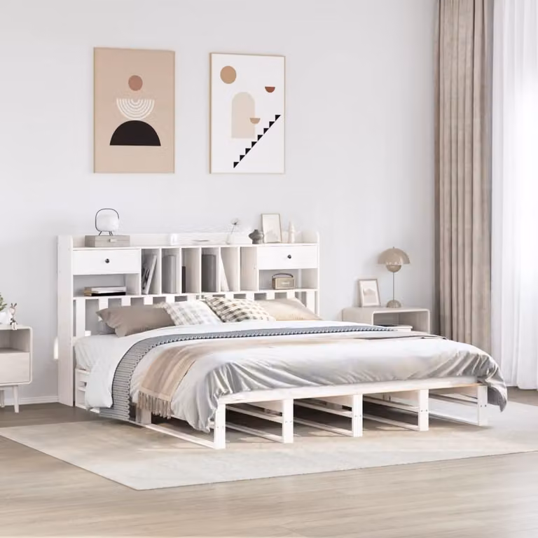 vidaXL Giroletto con Libreria in Legno di Pino Bianco Lacqué, L/P/H: 223 x 180 x 110 cm