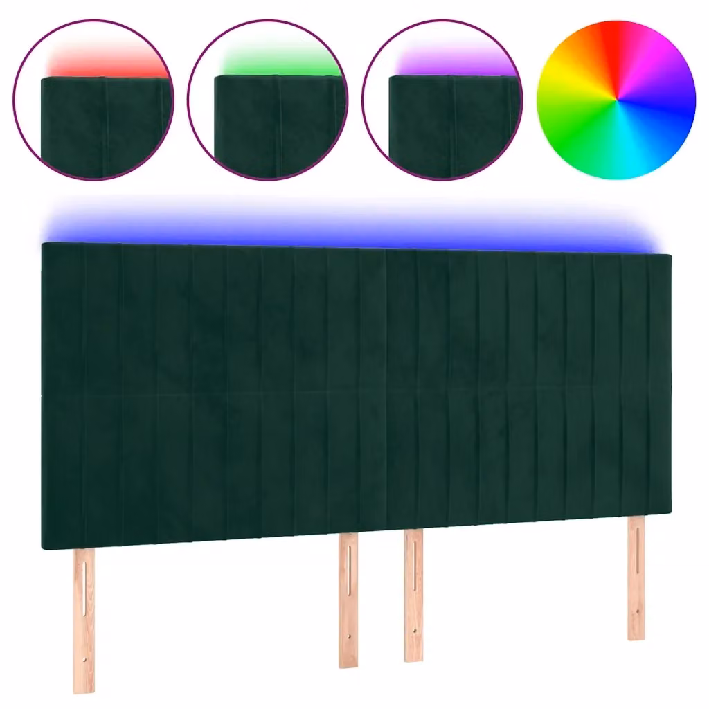 Testiera con LED Design Mania in Velluto Verde Scuro con Porta USB L/P/H: 200 x 5 x 118/128 cm – 2