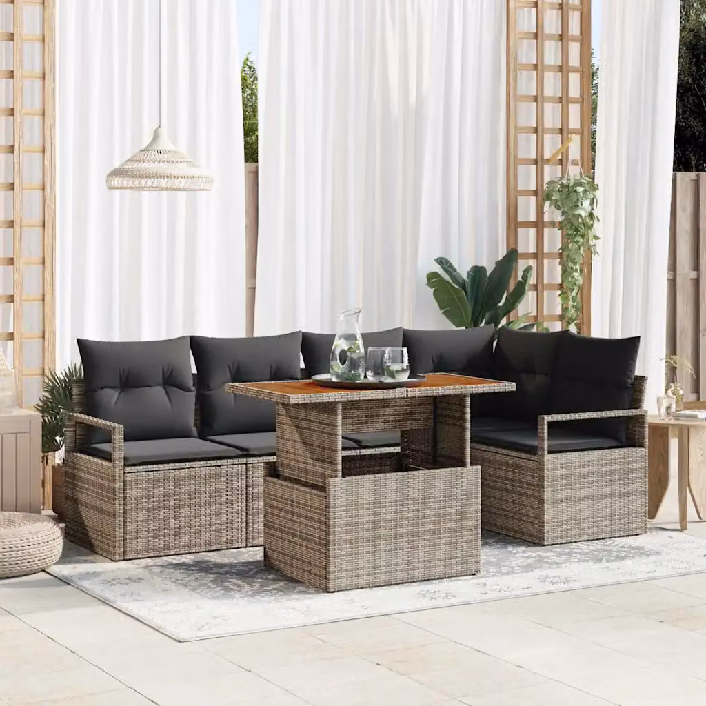 Set Divano da Giardino Moderno vidaXL a Forma di L in Rattan Grigio con Tavolino e Cuscini – 1