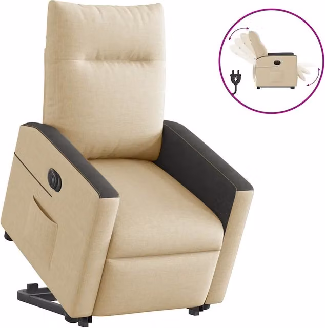 Poltrona | Sedia Relax Alzapersona Reclinabile Elettrica Crema in Tessuto