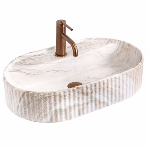 Rea - Lavabo da appoggio Marcela 60 Kallisto Ovale - Ceramiche Sanitarie - Beige - 50 x 36 x 13,5 cm