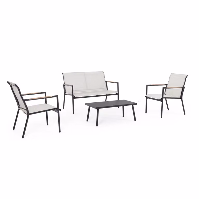 Set salotto CALONGE in acciaio antracite e textilene bianco