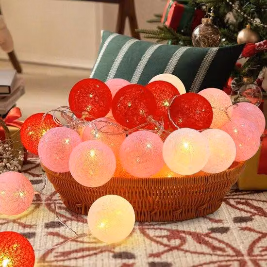 Ghirlanda luminosa con palline di cotone - 6 m con connettore USB - 40 palline di cotone a LED - Luci natalizie per la camera da letto - Decorazioni festive - Illuminazione per interni.