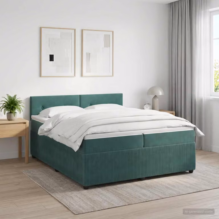 Letto box spring con materasso ibrido vidaXL in velluto verde scuro L/P: 200 x 200 cm