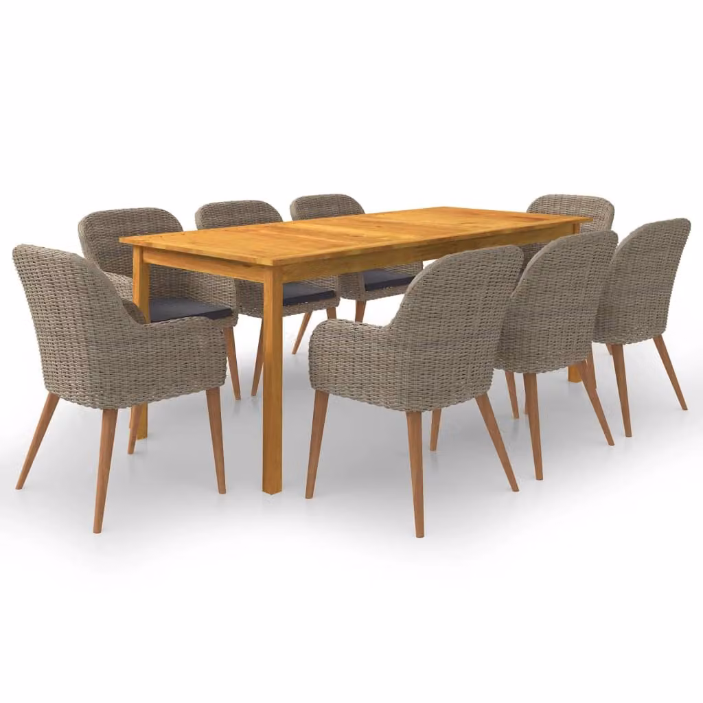 The Living Store 9 pezzi. Set da pranzo da giardino marrone