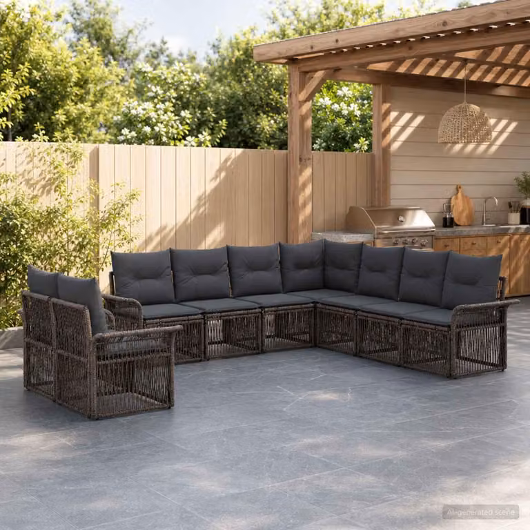 Maison Exclusive - Set da giardino composto da 9 pezzi, divano, colore grigio, realizzato in rattan sintetico
