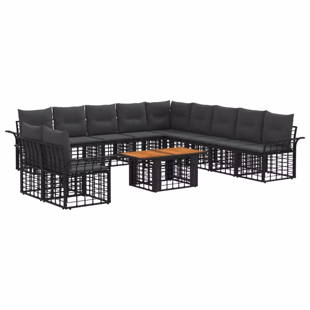 Set Divano da Giardino a L con Tavolino vidaXL, Colore Nero e Grigio, con Cuscini e Struttura in Metallo e Polyrattan – 2
