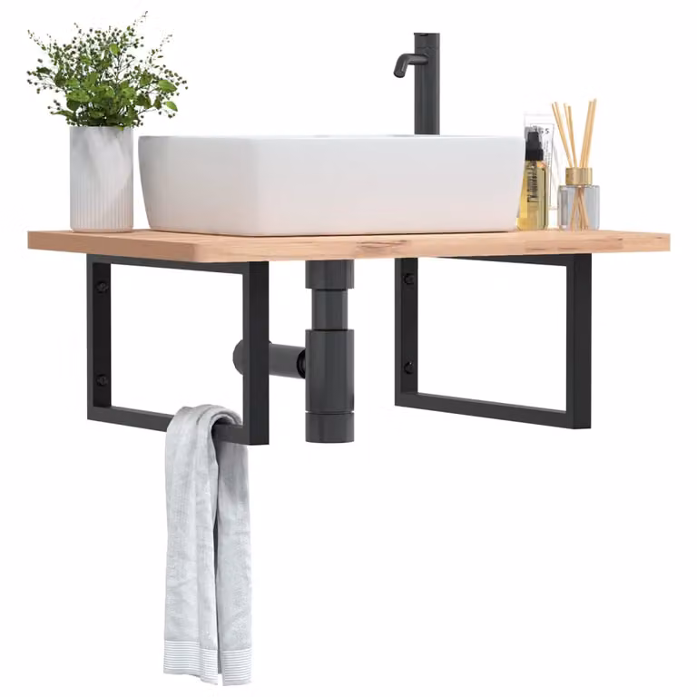 Set di 2 mensole rettangolari per lavabo vidaXL in acciaio inossidabile nero, L 60,0 cm x P 25,0 cm x H 60,0 cm