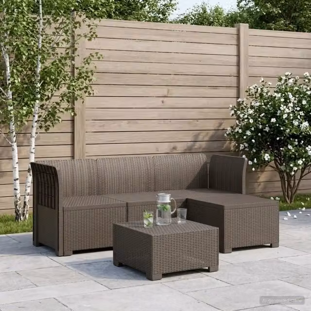 Divano da esterno-Divano da Giardino 4 posti aspetto rattan PP Grigio Chiaro