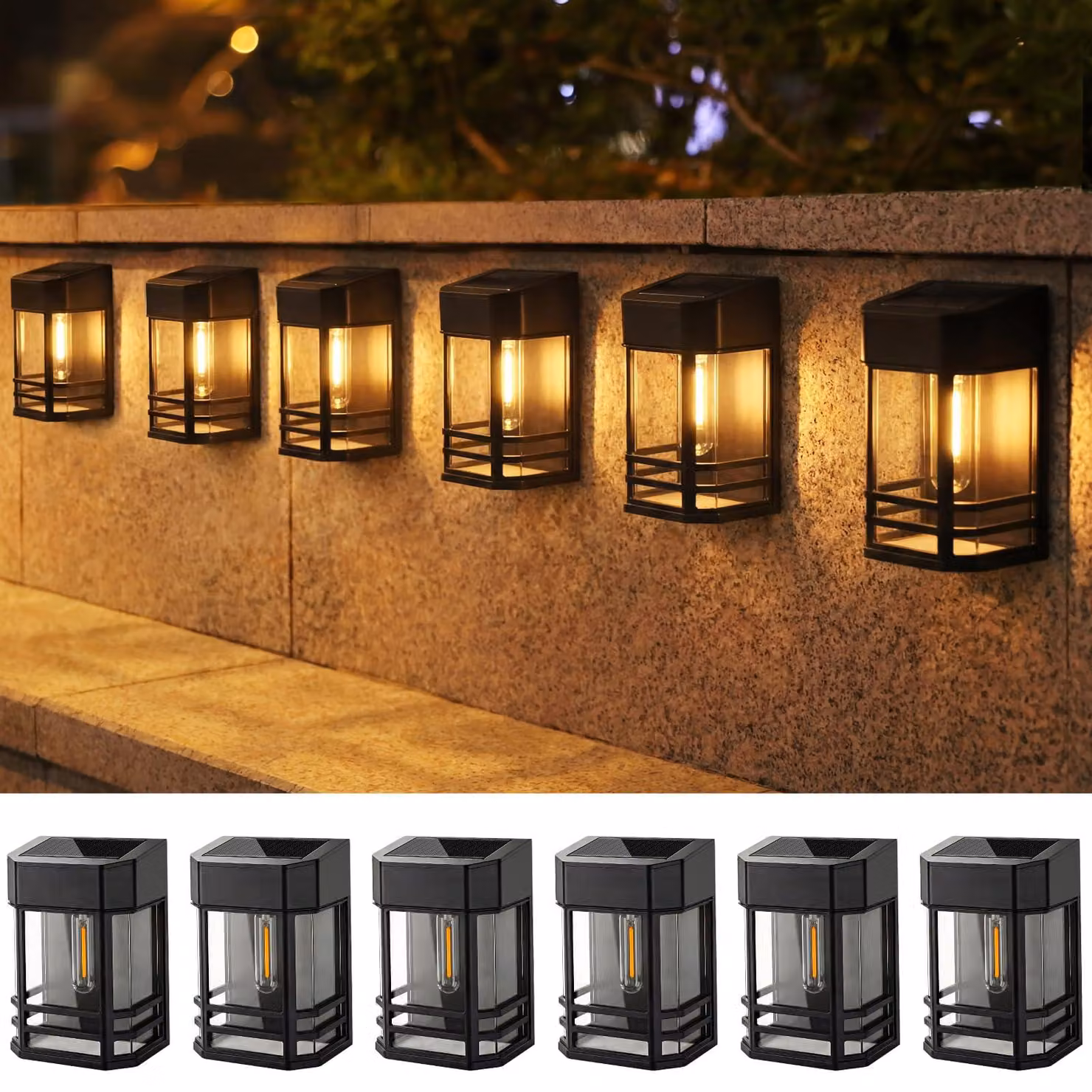 Lampade da parete a energia solare, confezione da 6 pezzi, grado di protezione IP65 (resistenti all'acqua), illuminazione esterna a LED solare