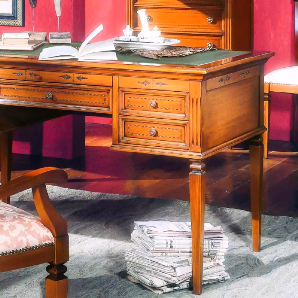 Scrivania classica in legno e pelle Mobili 2G L: 130 cm, P: 70 cm, H: 80 cm – 3