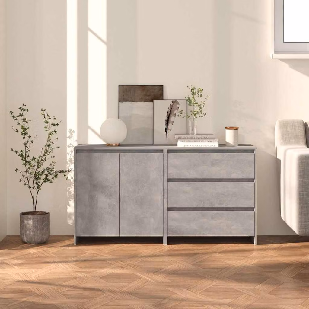 Set di 2 credenze moderne vidaXL in legno multistrato e MDF, colore grigio, da appendere alla parete – 1