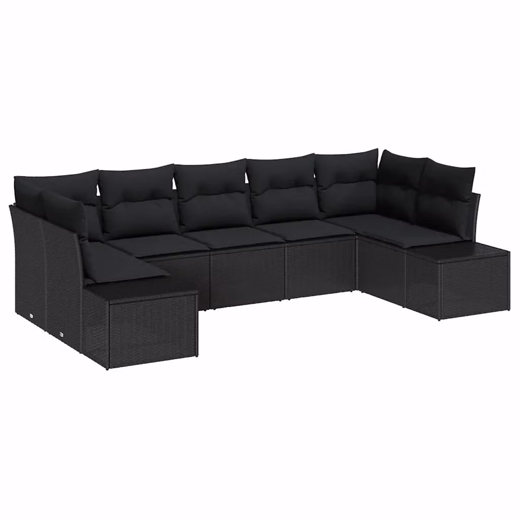 vidaXL Set Divano da Giardino a L con 7 Posti e Contenitore per Cuscini, Nero, in Rattan con Struttura in Acciaio e Legno di Acacia – 2