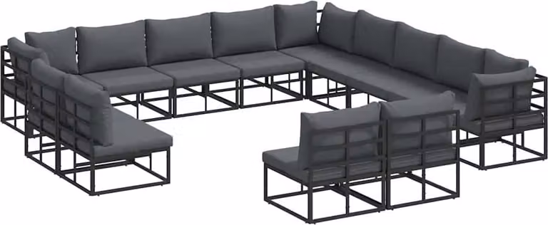 Set Divano da Giardino con cuscino 13 pcs Nero Alluminio