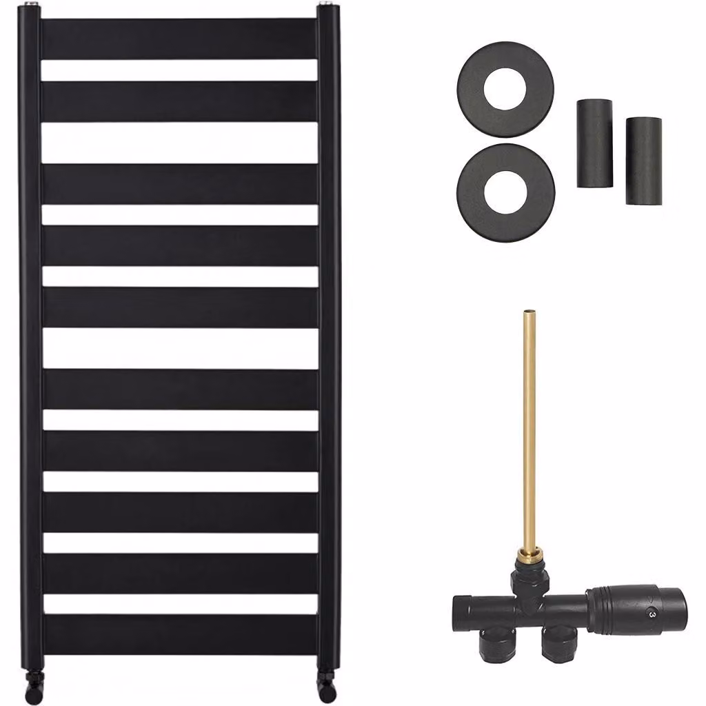 CERANO - Set di radiatori da bagno Marco - riscaldamento centralizzato - attacco laterale a punto singolo - 816 W - nero opaco - 1125 x 550 mm