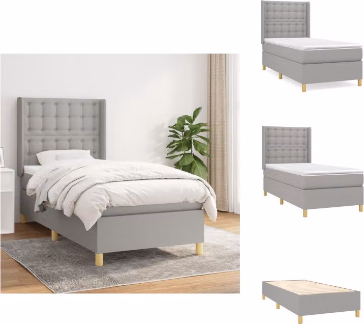 vidaXL Letto a molle con materasso grigio chiaro 100x200 cm in tessuto - Letti & strutture letto