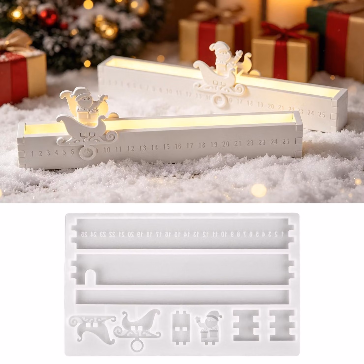 Calendario dell'Avvento a forma di slitta, con numeri da 1 a 25, realizzato in silicone, adatto per gesso, resina epossidica e cemento