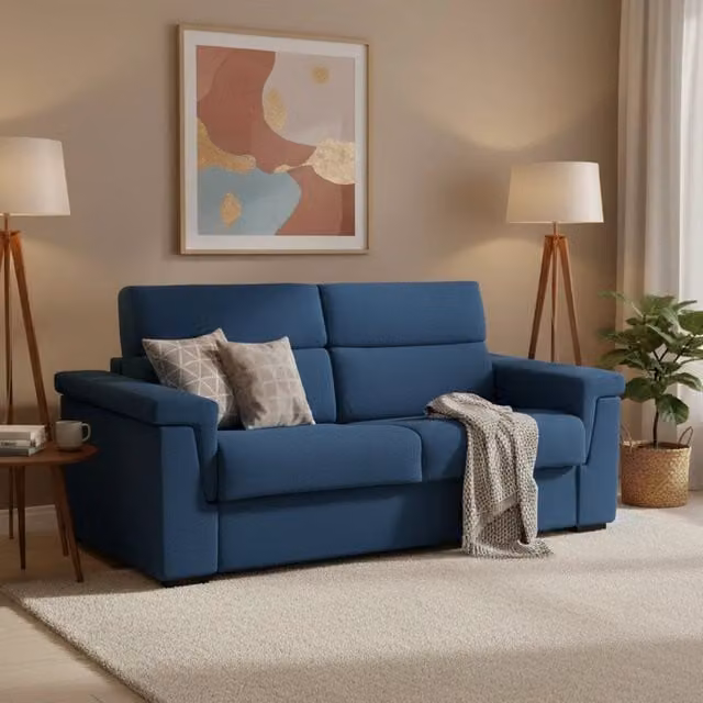 Divano Letto 3 Posti Benedetto DMORA Blu con Rivestimento Sfoderabile e Struttura in Legno Made in Italy L: 225 cm, P: 95 cm – 1
