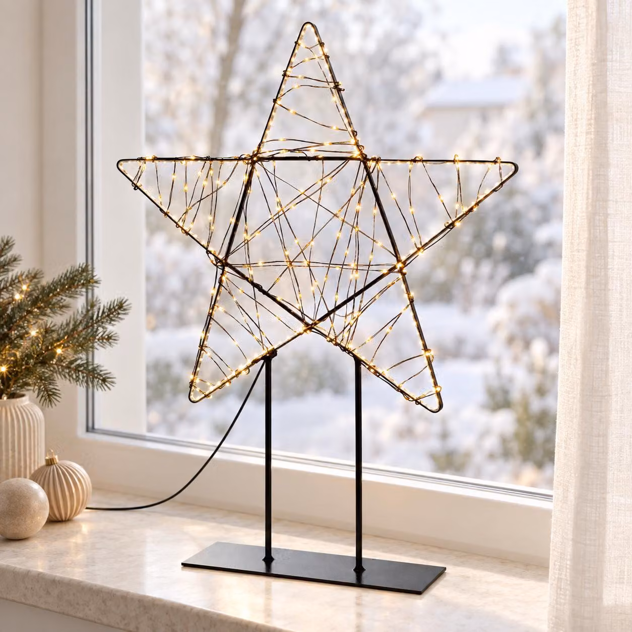 ECD Germany, stella di Natale LED, 50,5 cm, decorazione natalizia con catena luminosa, stella luminosa in metallo, illuminazione natalizia per interni, 350 micro-LED, luce bianco caldo