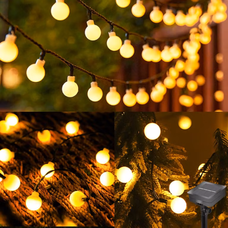 Catena luminosa solare, 12 metri, 100 LED bianco caldo, grado di protezione IP65, 8 modalità