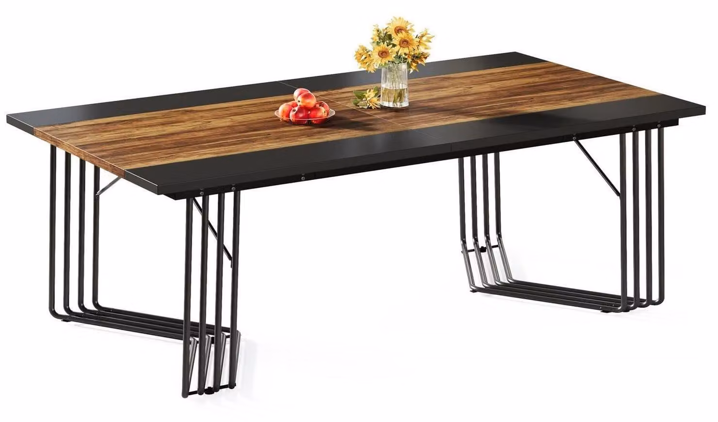 Tavolo da pranzo rettangolare, 200 cm, stile industriale rustico, colore marrone, struttura in metallo, per 8-10 persone