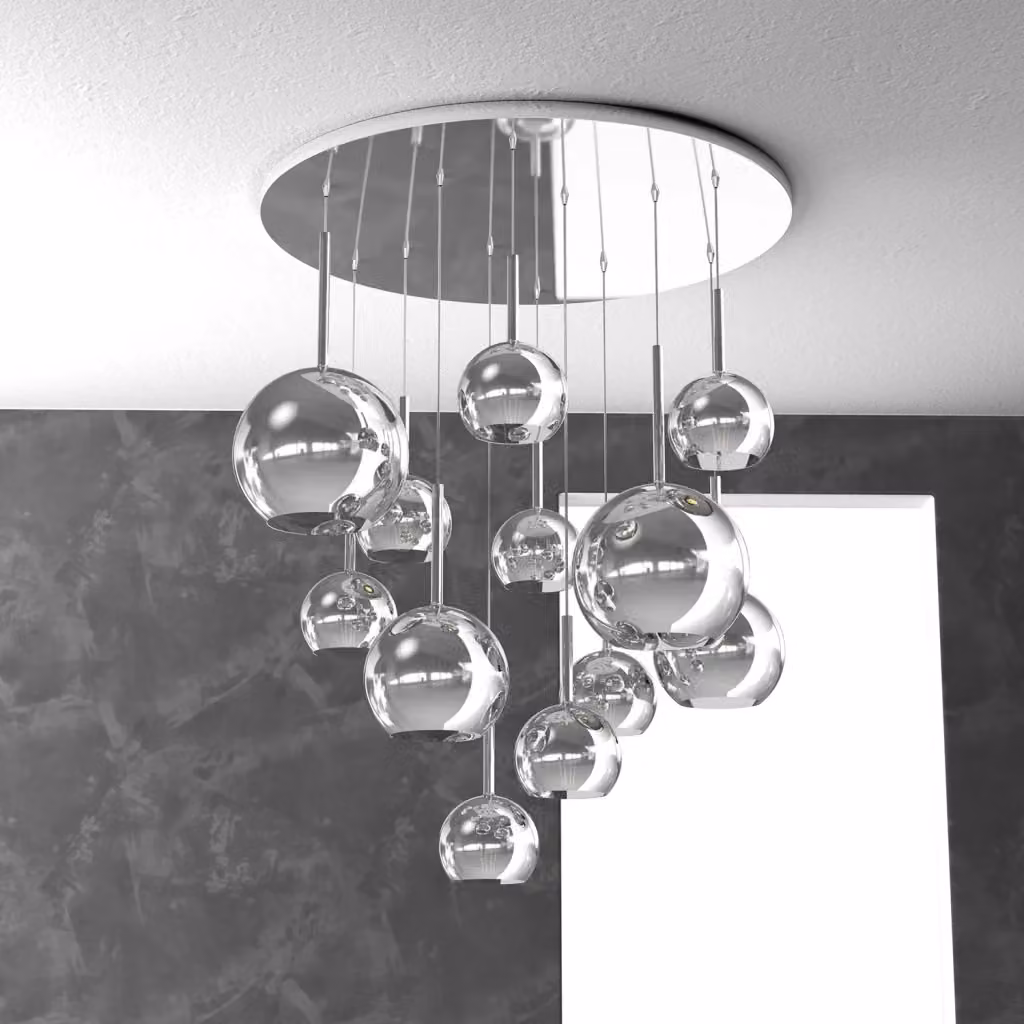 Lampadario Sospeso Contemporaneo Top Light Future in Metallo Cromo e Vetro Trasparente con 12 Luci E27 – 2