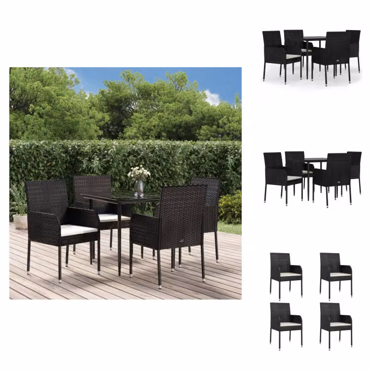 vidaXL Set da pranzo da giardino 5 pezzi con cuscini in poly rattan nero - Set di mobili da giardino