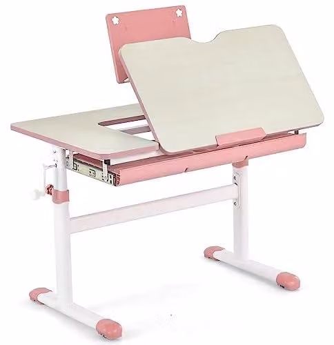 Scrivania per bambini, regolabile in altezza da 51 a 73 cm, inclinabile, con cassetto, color rosa