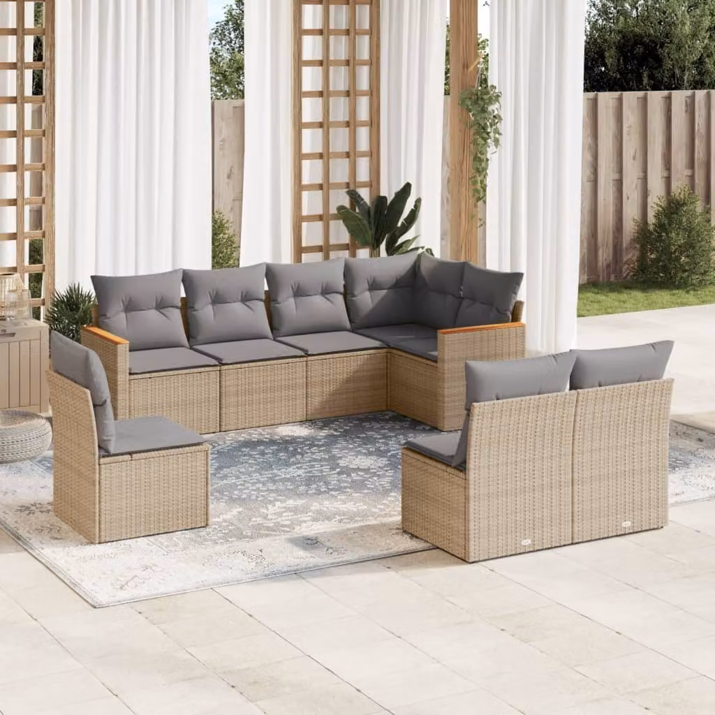 Maison Exclusive - Set Divano da Giardino 8 pz con Cuscini Beige Misto Polyrattan