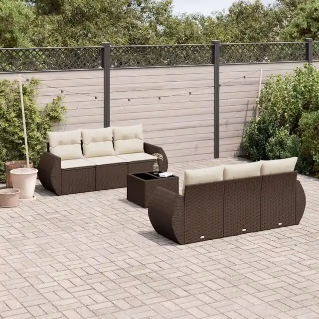 Set Divani da Giardino 7 pz con Cuscini Marrone in Polyrattan 3253450