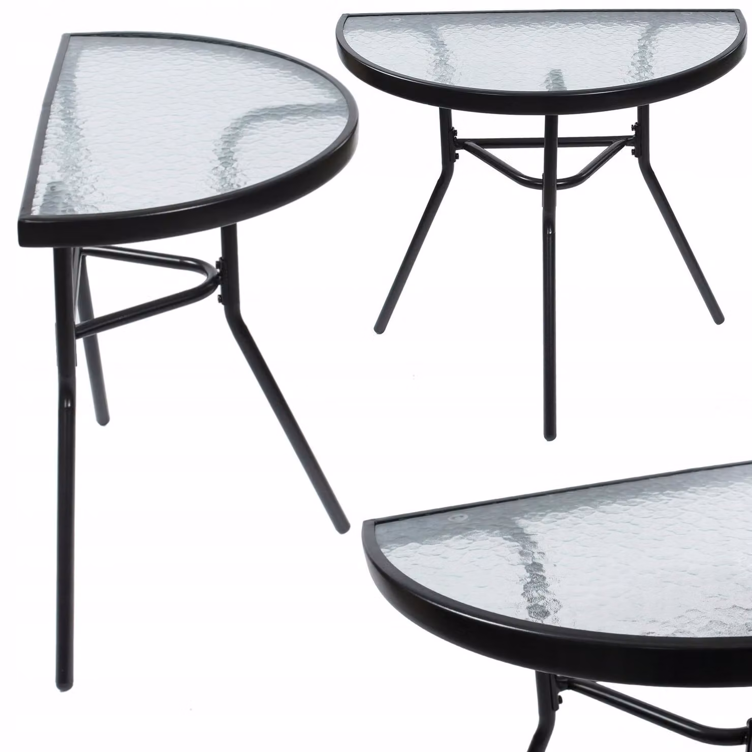 Tavolo da balcone JUMI, tavolo da giardino in vetro nero e metallo