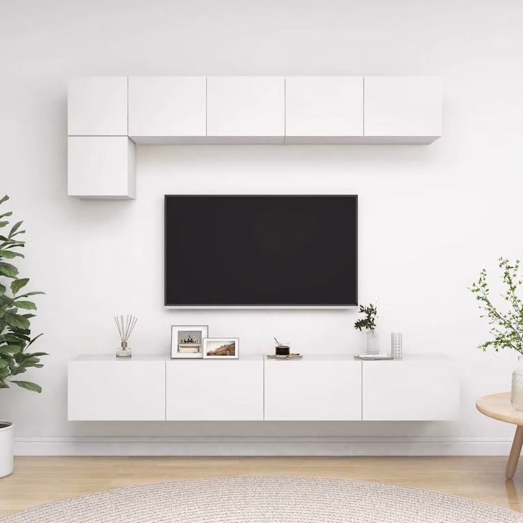 Set di mobili porta TV da 5 pezzi vidaXL in legno multistrato e MDF, colore bianco, design minimalista da parete per il tuo soggiorno