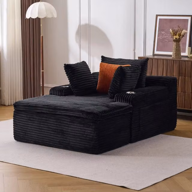 Divano letto 3 posti con chaise longue ¨C Minimal ¨C nero tessuto antimacchia