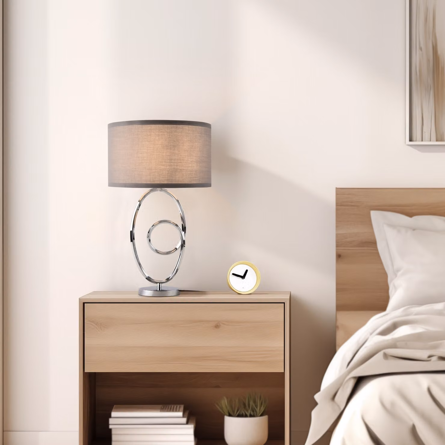 Lampada da tavolo 'Torquay' 1 x E14 metallo tessile 49,5 cm colore cromo / grigio