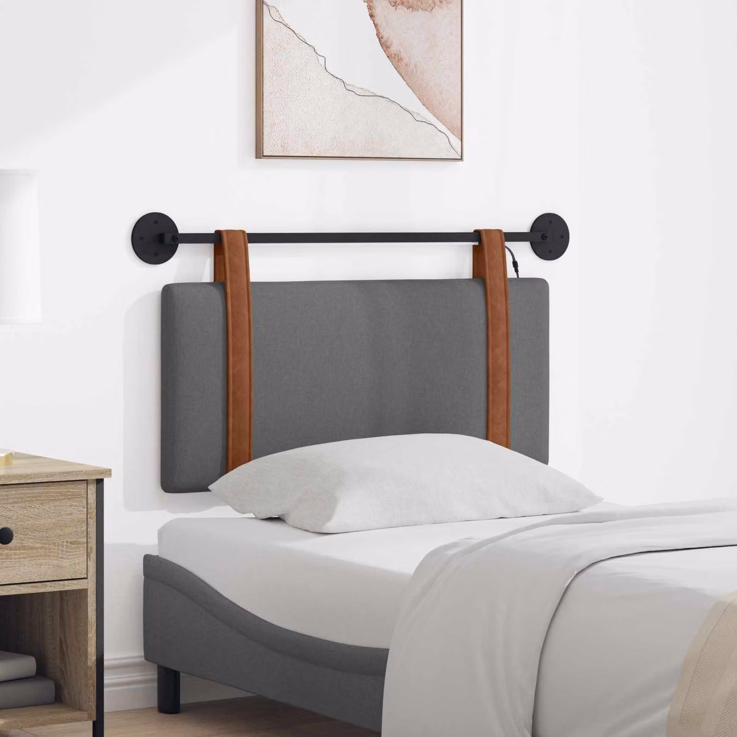 Testiera per letto sospesa vidaXL con luce LED integrata in similpelle grigio scuro
