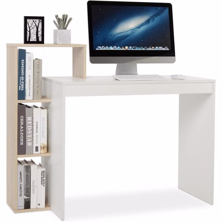 Scrivania con ripiano a 3 livelli, salvaspazio, dimensioni 110 x 40 x 92 cm, colore bianco/effetto legno noce