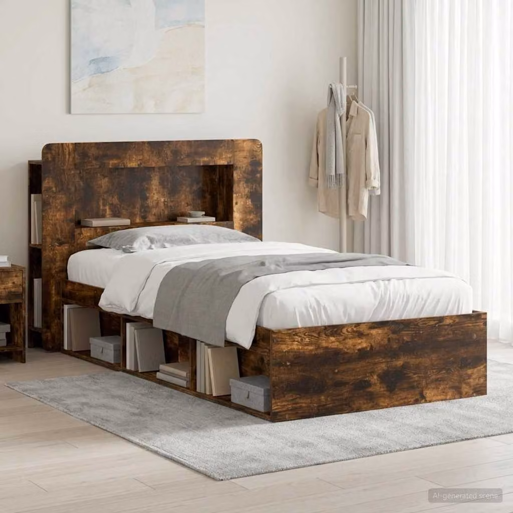 vidaXL Telaio del letto con cassetti Rovere Fumo L 190 cm x P 75 cm