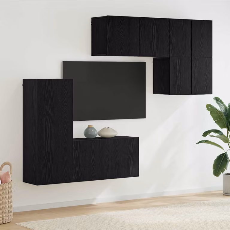 Unità TV da parete moderna vidaXL in 5 pezzi, Rovere e Nero, in legno MDF