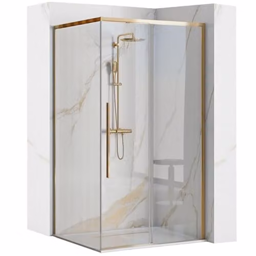 Rea - Solar Gold Box Doccia 90X90X195 cm Vetro Di Sicurezza Temperato Trasparente 6mm (Oro) Senza Piatto Doccia