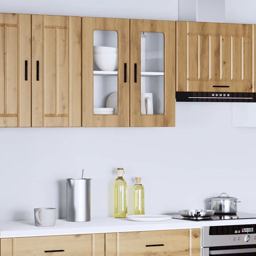 Pensile da cucina moderno vidaXL con ante in vetro, colore marrone, L: 60 cm, H: 60 cm, P: 31 cm