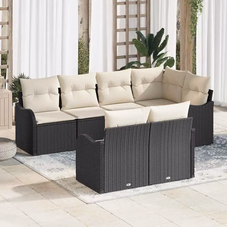 Set Divano da Giardino Moderno vidaXL in 7 Pezzi con Cuscini Nero e Struttura in Metallo
