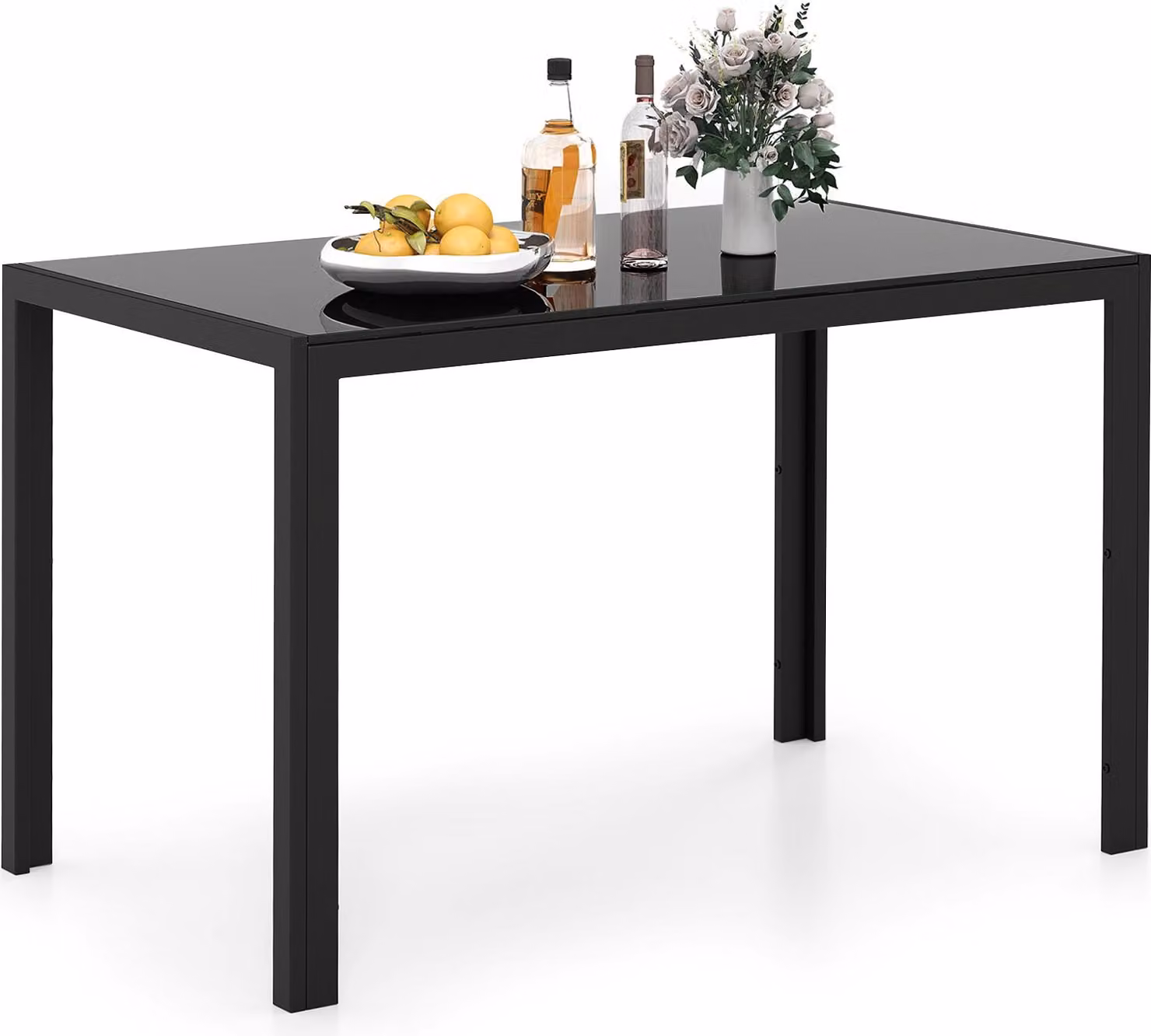 Tavolo da pranzo COSTWAY in vetro, tavolo da cucina per 4 persone, tavolo da sala da pranzo con struttura in metallo, tavolo quadrato da cucina per sala da pranzo, soggiorno, 120x70x75cm, nero